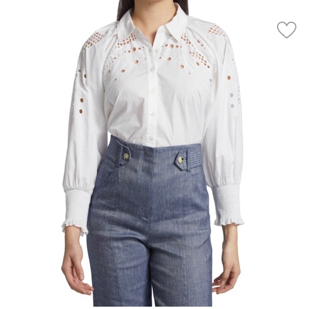 Veronica Beard white button down with eyelet detail